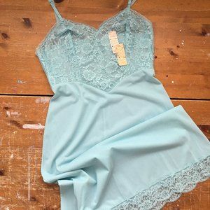 Vintage 50s Robin's Egg Blue Lace Full Slip, NWT, 34" Bust, Slip Dress